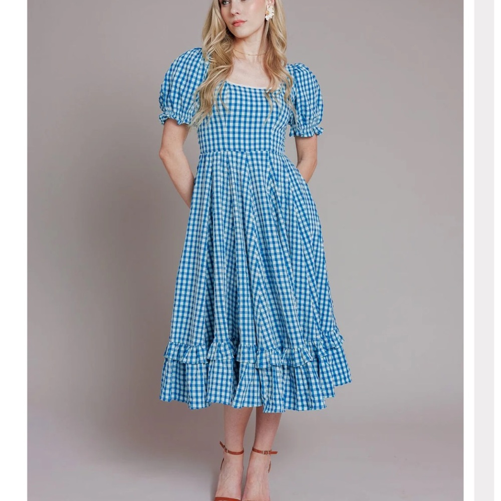 JessaKae Blue Gingham Midi Dress